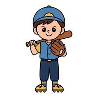 Cartoon Boy Baseball Player with Bat and Glove Illustration vector