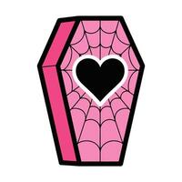 Pink Coffin with Heart and Spider Web Design vector
