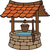 Wishing well illustration with bucket and roof vector