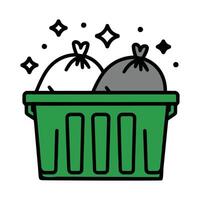 Green Trash Bin with Tied Garbage Bags and Sparkles Illustration vector