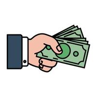 Hand Holding Stack of Green Dollar Bills in Cartoon Style vector