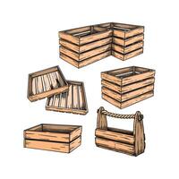 Wooden box isolated set wood container vector