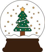 Christmas Tree in a Snow Globe with Falling Snowflakes Illustration vector
