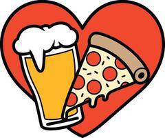 Slice of Pepperoni and Glass of Beer in a Heart Symbol vector