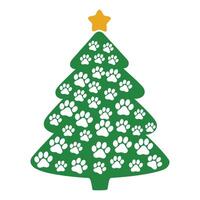 Christmas tree with paw prints illustration vector