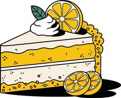 Lemon Cake Slice Topped with Whipped Cream Illustration vector
