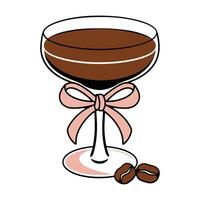 elegant cocktail glass with bow and coffee beans illustration vector