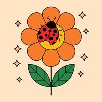 Whimsical Ladybug Resting on a Flower with Sparkles Illustration vector