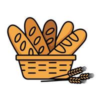 Breads in a Basket with Wheat Illustration vector