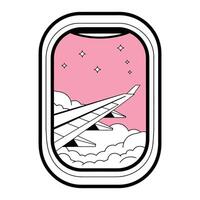 Airplane View Through Window with Pink Sky Illustration vector