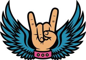 Rock hand gesture with wings illustration vector