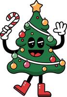 Dancing christmas tree with candy cane and ornaments illustration vector