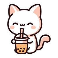 A cartoon cat drinking bubble tea with a straw vector