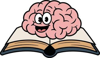 Happy Brain on Open Book Cartoon Illustration vector
