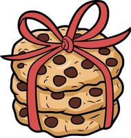 Stack of Chocolate Chip Cookies with a Red Ribbon Bow Illustration vector