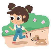 Illustration of a girl walking with a dog in the park vector
