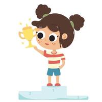 Girl illustration holding a trophy vector