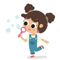 Illustration of girl playing blowing bubbles vector