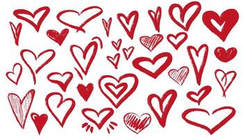 Hearts in different pose collections. Hand draw crayon heart illustration with different style. illustration isolated on the white background vector