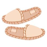 illustration of a pair of fabric bath slippers. A flat drawing of accessories for a Russian bathhouse, highlighted on a white background. The concept of a spa, relaxation, steam room, hygiene vector