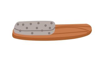 Pumice stone for heels with a wooden handle. Cosmetic device after steaming in the bathroom, steam room, sauna, spa. tool for pedicure and removal of rough skin the feet. Isolated illustration vector