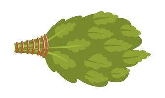 An oak broom for a sauna, bathhouse, steam room is flat on a white background. An isolated, assembled and rewound bundle of oak twigs and leaves for massage during relaxation of hygiene procedures vector