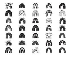 Set of Doodle simple Rainbow, Boho Rainbow illustration in black and white vector
