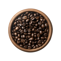 Freshly Roasted Coffee Beans in a Rustic Wooden Bowl, Perfectly Isolated on a Transparent Background, Ideal for Product Banners and Social Media Posts. png