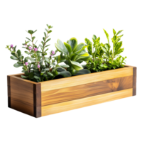 Floral Display Wooden Planter with Clear Background png