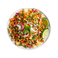 A Plate of Colorful Indian Bhel Puri or Pani Puri with Vegetables and Lime on a Transparent Background Perfect for Product Banners and Food Posts png