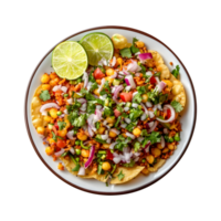 A Plate of Indian Bhel Puri or Pani Puri with Lime and Colorful Vegetables on Transparent Background Ideal for Food Posts, Banners, and Snack Covers png