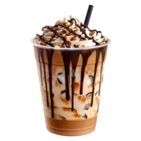 verfrissend en zoet bevroren koffie met karamel en chocola topping, geïsoleerd Aan een transparant achtergrond, perfect voor banners en sociaal media png