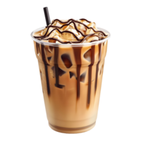 Cool Iced Coffee Topped with Chocolate and Caramel Drizzle, Ideal for Marketing Use, Isolated on a Transparent Background for Perfect Branding png