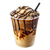 Tasty Iced Coffee with Rich Chocolate and Caramel Drizzle, Isolated on a Transparent Background, Great for Product Banners and Social Media Use png