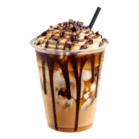 Cool, Refreshing Iced Coffee with a Caramel and Chocolate Drizzle, Isolated on Transparent Background, Ready for Product Banner or Social Media png