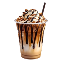 Sweet Iced Coffee with Chocolate and Caramel Toppings, Perfectly Isolated on a Transparent Background for Product Promotion or Social Media png