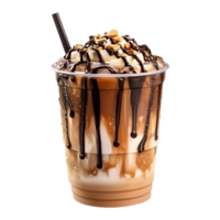 Chocolatey Caramel-Drizzled Iced Coffee Cup, Isolated on a Transparent Background, Perfect for Use in Banners, Social Media Posts png