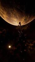 un grande racimo de asteroides cerca un desconocido planeta, vertical video