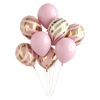 a bunch of pink and golden striped balloons for decorations isolated on a transparent background png