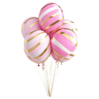 A bunch of pink and golden striped balloons isolated on a transparent background png
