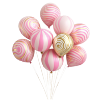 a bunch of balloons pink and golden striped balloons for decorations isolated on a transparent background png