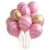 a bunch of pink and white balloons with striped pattern on the bottom isolated on a transparent background png