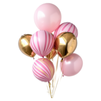 a pink and gold balloon with a gold striped ribbon with a white stripe isolated on a transparent background png