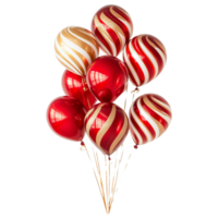 a bunch of red and golden balloons white candy canes isolated on a transparent background png