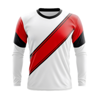 a red and white Long sleeve jersey with a red stripe on the front isolated on a transparent background png