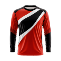 a red and black jersey with a black and white stripe on the front isolated on a transparent background png