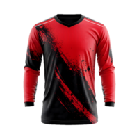 a red and black Long sleeve jersey with a red and black texture isolated on a transparent background png
