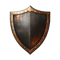 a silver shield with a gold emblem Classic Black and Gold Triangle Shield Isolated on Transparent Background. Ideal for Decorative Uses, Product Covers png