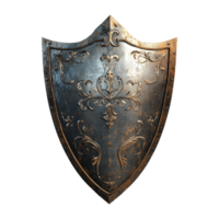 Unique Vintage Triangle Shield Isolated on Transparent Background. A Beautiful Black and Gold Metallic Design, Perfect for Social Media Posts, Marketing Promotions, and Decorative Historical Armor png