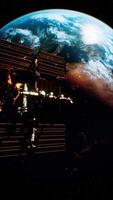 International Space Station in outer space over the planet Earth orbit video